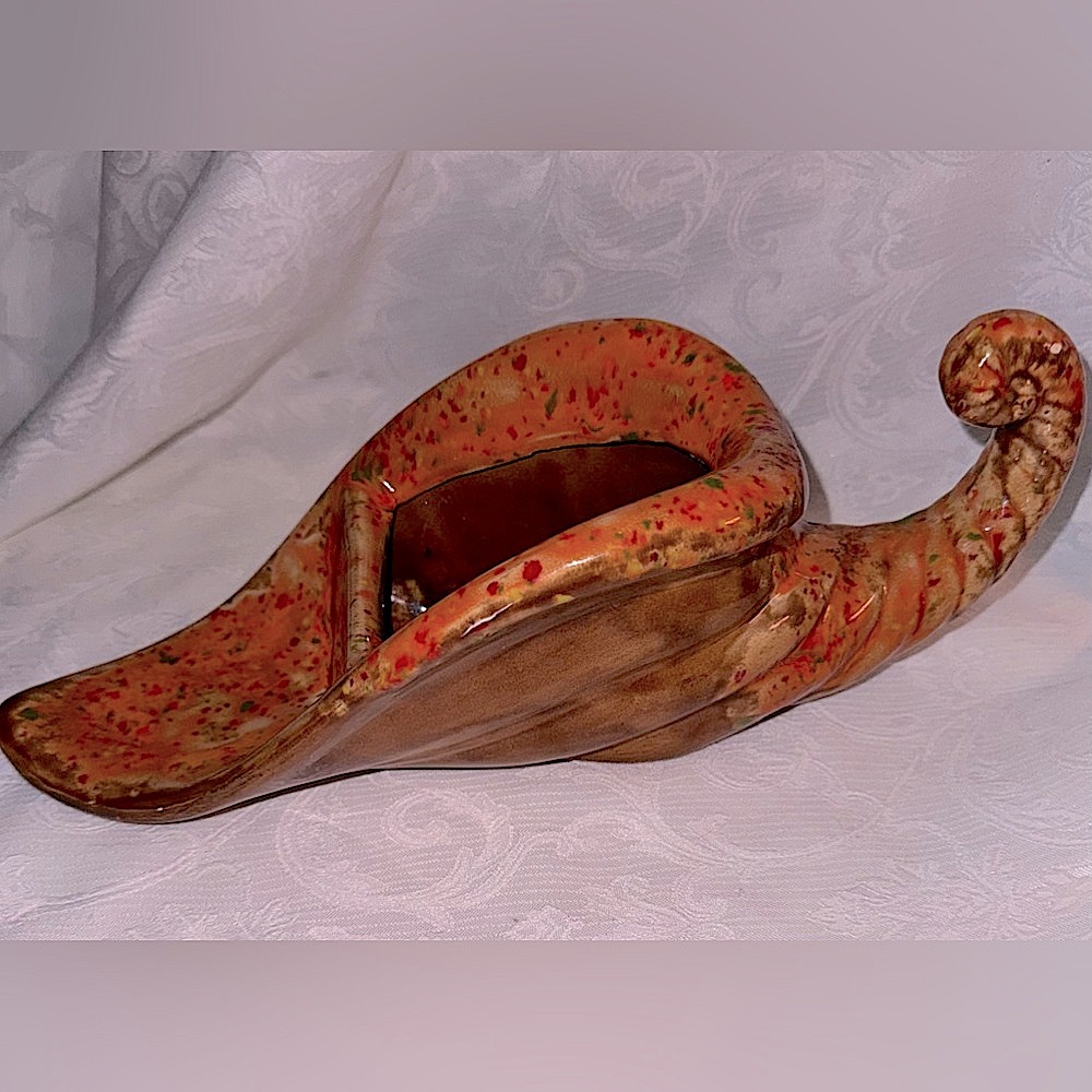 Cornucopia Orange Speckled/Brown Decor/Planter, Great Fall Decor by MMC 11/10/96